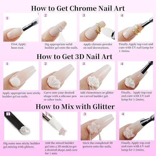 JEWHITENY 12 Colors Non-Sticky Solid Builder Gel Kit:3D Sculpting Gel with Mini U V Nail Lamp for Nail Extension,Modeling, Sculpture thumbnail 8