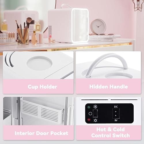 EUHOMY Mini Fridge, 5L AC/DC Small Refrigerator with Dimmable LED Mirror, Portable Cooler and Warmer for Skin Care, Cosmetics, Beverage, 5L Makeup Mini Skincare Fridge for Bedroom, Car, Office, White thumbnail 8