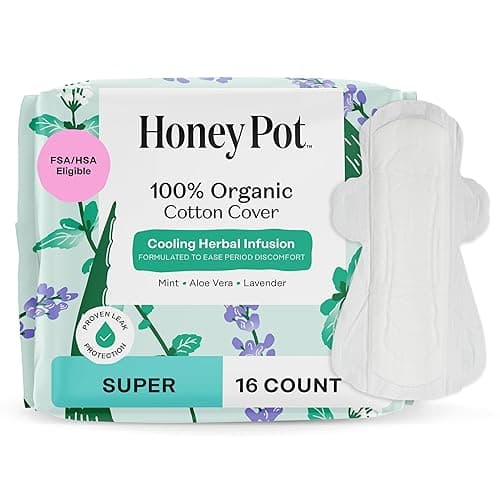 The Honey Pot Company - Herbal Pads for Women - Super w/Wings - Infused w/Essential Oils for Cooling Effect, Organic Cotton Cover, & Ultra-Absorbent Pulp Core - Feminine Care - FSA & HSA - 16 ct - 16 Count (Pack of 1) - Herbal Super Flow - Image 1