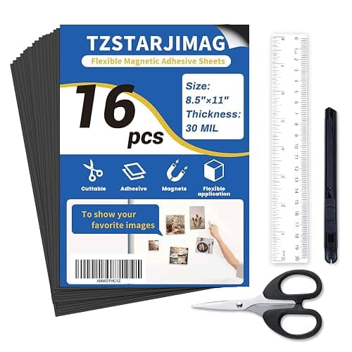 TZSTARJIMAG Magnetic Sheets with Adhesive Backing,8.5" x 11"(Pack of 16) | ,30 mil Thick Cuttable Flexible Magnet Sheets for DIY Crafts,Photos and Stickers,Magnetic Paper with Strong Self Adhesive - Image 1