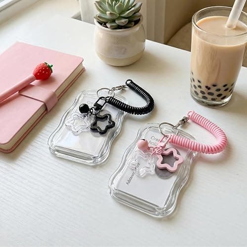 2 Stück Photocard Holder Keychain mit Federschnur, Silikon-fotokartenhalter Sternglocken-anhänger, Kartenhüllen für Kreditkarten, Sammelkartenetui Für Studenten, Kleiner Glockenstern Kartenhülle A thumbnail 5