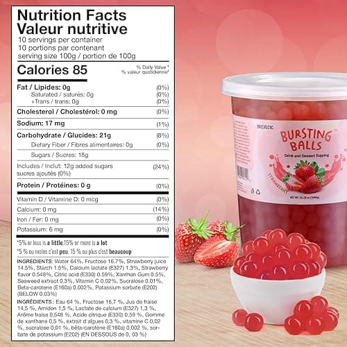 BREXONIC Boba Pearls Popping Bursting Boba, Tapioca Pearls For Bubble Tea (Strawberry , 2 LB 1 Pack) - Strawberry - 2 Pound (Pack of 1) thumbnail 2