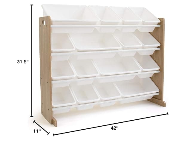 Humble Crew Supersized Toy Storage Organizer with 16 Removable Bins, Natural/White – Large Toy Storage for Toddlers Ideal for Kids' Rooms, Playrooms, and Nurseries - Modern Toy Bins for Kids thumbnail 9