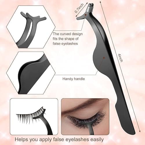 14 Pieces Eyelash Curler Kit Eyelash Comb Eyebrow Brush Tweezers False Eyelashes Applicator Tool Eyebrow Trimmer Silicone Refills Pads for Women (Black) thumbnail 5
