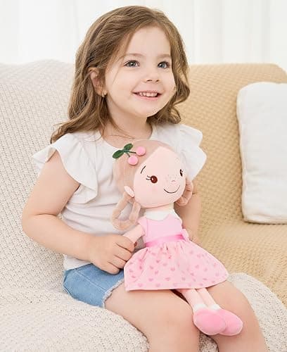 GAGAKU 40 cm Weiche Stoffpuppe, Schutzengelpuppen, Taufgeschenk für Baby Mädchen, Kuscheltier, Glücksbringer für Kinder von 3-5 Jahren (40cm Kirschmädchen) thumbnail 2