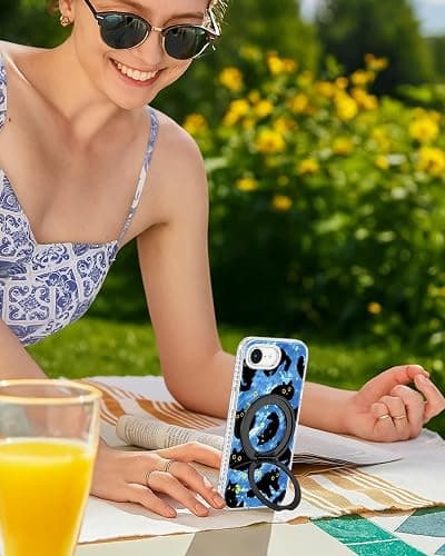 Loheckle for iPhone 17e/16e Case with Stand- Compatible with MagSafe Women Girls Cute Clear Girly Aesthetic Unique Design Soft TPU Magnetic Ring Phone Cover for Apple 17e/16e, Blue Cat thumbnail 6