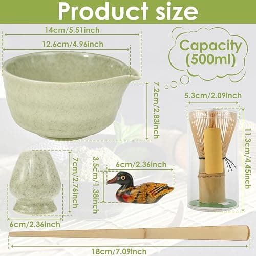 Matcha Besen 5-Teiliges Set Matcha Schneebesen mit Matcha Besen Halter Keramik Traditionelle Schaufel Matcha Whisk Set für Japanische Handarbeit (Dunkelgrün) thumbnail 3