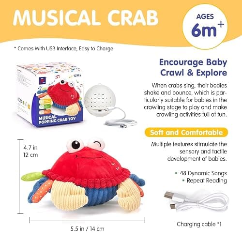 hahaland Baby Toys 6+ 12-18 Months - Crawling Musical Dancing Walking Moving Bouncing Learning Crab Tummy Time Toy Sensory Toddler Toys for 1-3 Year Old Christmas Birthday Gifts Stocking Stuffers thumbnail 7