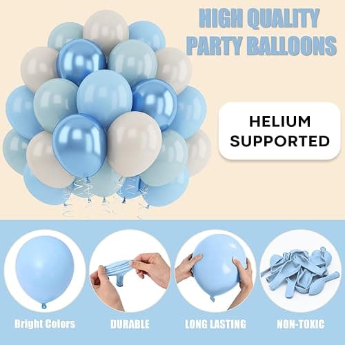 Blue White Sand Balloons Dusty Slate Fog Pastel Metallic Blue Beige Balloon 12INCH Helium Latex Balloon for Arch Kids Birthday Party Decorations Baby Boy Shower Christening Bridal Wedding Decor thumbnail 7