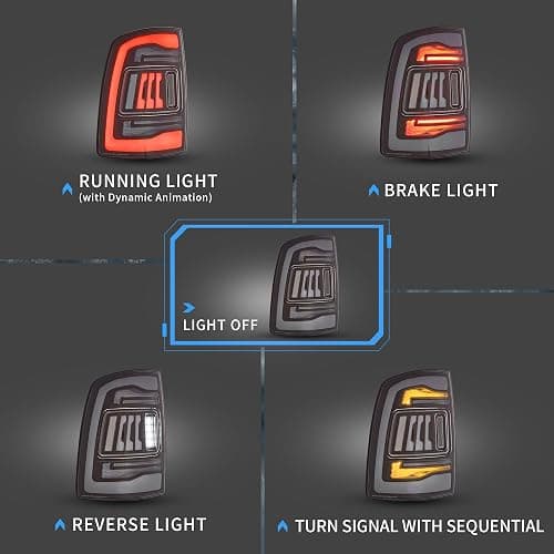 VLAND Tail Lights Compatible with 4th Gen Dodge Ram 1500 2009-2018 Ram 2500/3500 2010-2018, Rear Lights w/Startup Animation w/Amber Sequential, Fit Led/Halogen Models One Set Color Clear thumbnail 2