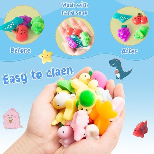 JUAUO 32 Pcs Kawaii Squishies, Mini Mochi Squishy Toys, Mix Animals Fruits Squeeze Toy, Soft Stress Relief Sensory Fidget Toys Pack for Kids Adults Birthdays Gifts Party Bag Fillers thumbnail 5