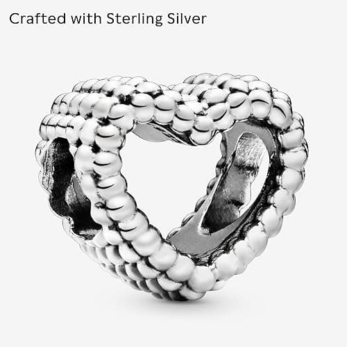 PANDORA Beaded Open Heart Charm - Romantic Heart Jewelry Gift with Gift Box - Textured Beaded Silhouette - Compatible with PANDORA Moments Bracelets - Sterling Silver thumbnail 4