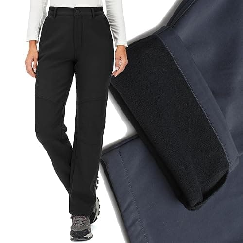 Womens Snow Pants Winter Fleece Lined Waterproof Soft Shell Insulated Outdoor Camping Travel ski Pants - 12 - 5022 Black thumbnail 2