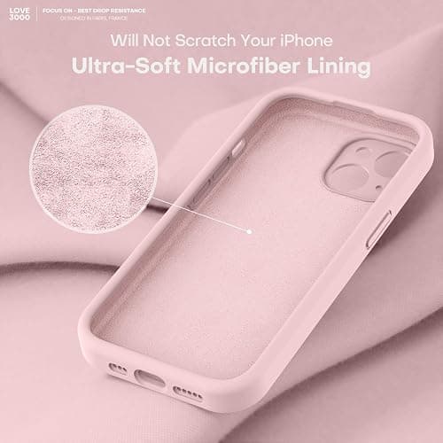 LOVE 3000 Designed for iPhone 14 Case, Premium Silicone with [Soft Anti-Scratch Microfiber Lining] Shockproof Protective Phone Case for Men Women Girls 6.1", Chalk Pink thumbnail 5