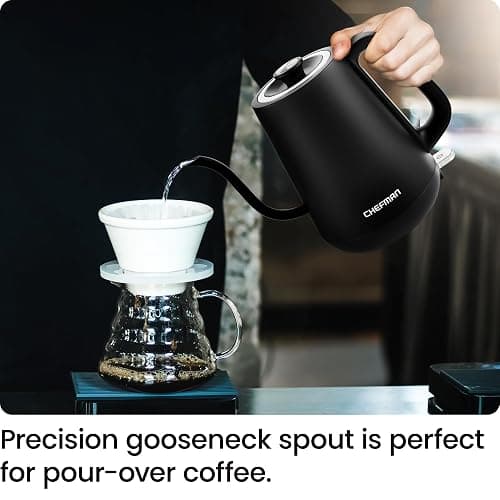Chefman Gooseneck Electric Kettle, 0.8L Pour Over Tea Kettle for Coffee and Tea, One-Touch Operation, Boil-Dry Protection, Auto Shut-Off, Ultra-Fast Hot Water Boiler – Black thumbnail 4