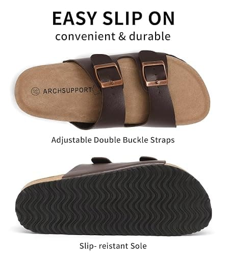 Unisex Cork Footed Flat Slide Sandals with Arch Support, Men and Women’s Double Buckle Memory Foam Slide for Beach Summer Vacation thumbnail 5