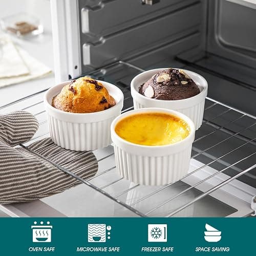 vancasso 8 oz Ramekins with Lid, Porcelain Creme Brulee Souffle Dishes, White Pudding Custard Cups Ramiken for Baking, Dishwasher and Oven Safe, Set of 6 thumbnail 2