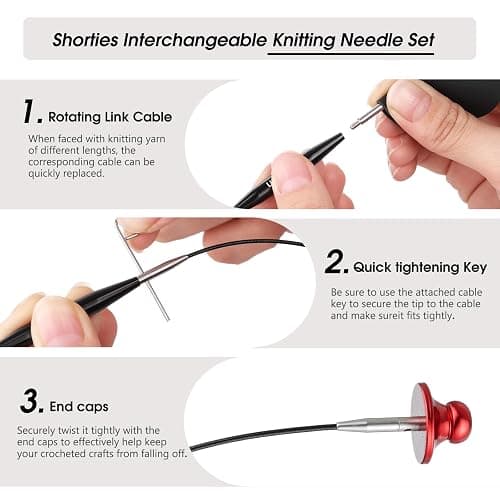 Guclud Interchangeable Circular Knitting Needle Set, 2-Inch Shorties Knitting Needles for Short Sock Knitting, Sizes US 2.5, 3, 4, 5, 6, 7, 8, 9, 10 with Small Cables, Accessories and Case, 9-Pairs thumbnail 5