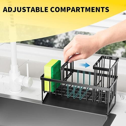 Cisily Kitchen Sink Caddy Organzier with High Brush Holder, Sponge Holder for Sink, 304 Rustproof Stainless, Kitchen Countertop Soap Dispenser Organizer, Kitchen Decor and Accessories (Black) thumbnail 5