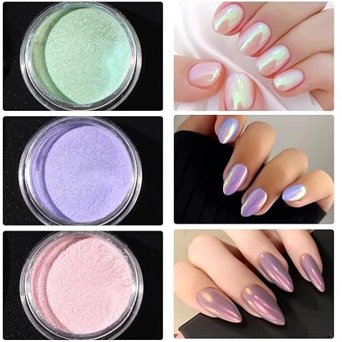 SUTOZMIWE 10 Colors Mermaid Pearl Chrome Nail Powder, Iridescent Aurora Powder Metallic Mirror Effect Pigment Pearlescent Nail Art Glitter Dust Kit for Gel Polish Nail Art Decoration thumbnail 7