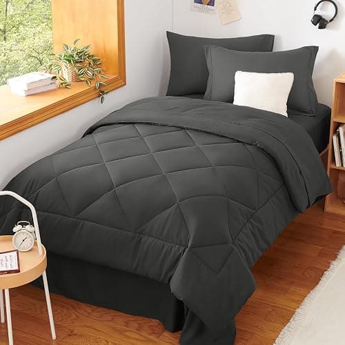 CozyLux Twin XL Comforter Set Dark Grey - 5 Pieces Twin Extra Long Bed in a Bag for College Dorm, All Season Bedding Set for Girls and Boys, Soft Bed Set with Comforter, Sheets, Pillowcase & Sham thumbnail 8