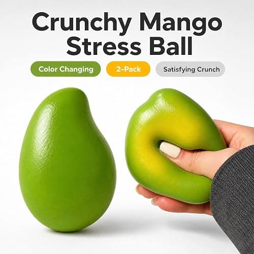 2Pack Premium Crunchy Mango Squishy Stress Ball, Thermochromic Green to Yellow Sensory Fidget Toy with Gentle Crunch Sound & Slow Rising Squeeze, ASMR Desk Toy, Anxiety Relief Gift for Office Home thumbnail 3