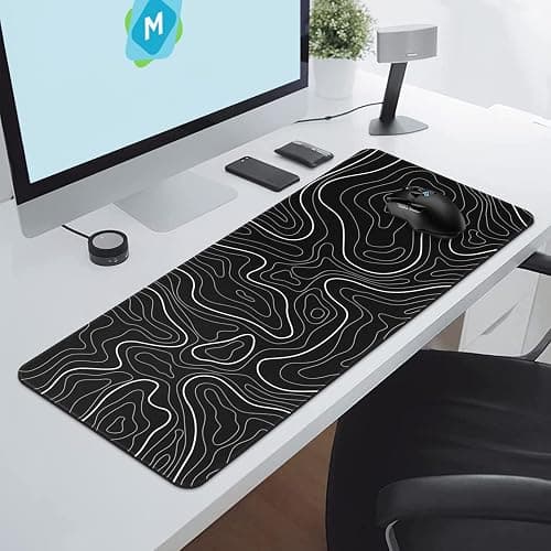DIGSOM Gaming Mouse Pad, Black with White Topographic Line, 31.5x11.8in | XL Mouse mat, Smooth surface, Anti-slip rubber base, For keyboard and mouse, For home and office use thumbnail 4