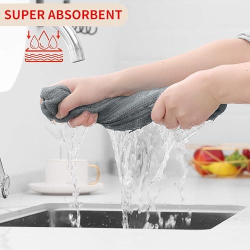 Homaxy 100% Cotton Waffle Weave Kitchen Dish Cloths, Ultra Soft Absorbent Quick Drying Dish Towels, 12 x 12 Inches, 6-Pack, Grey thumbnail 2