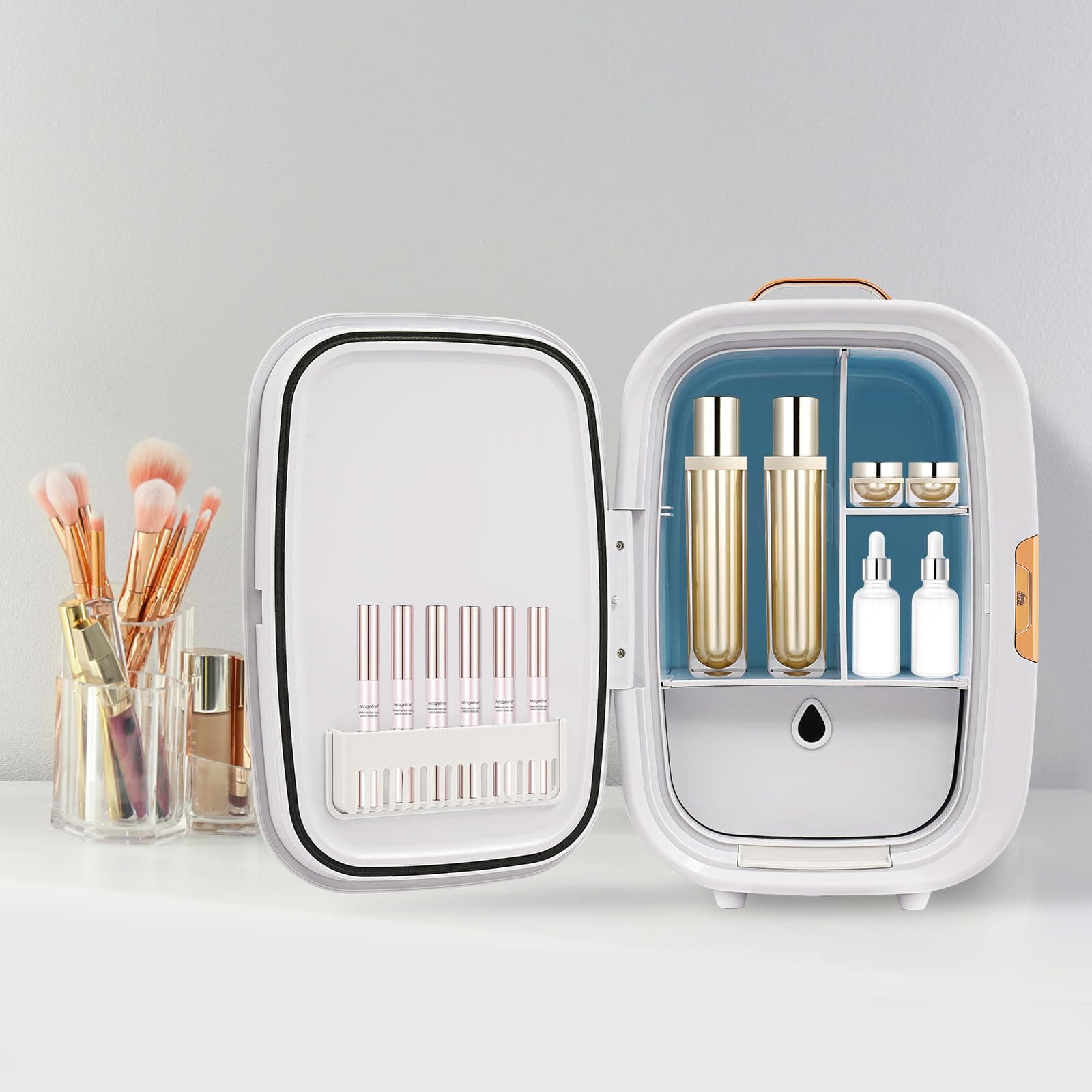 Mini Fridge, Skincare Fridge, Cosmetics Refrigerator, Makeup Refrigerator for Skincare with 3-Level Dimmable LED Light Mirror, Dual-Function Cooling/Heating Cosmetic Refrigerators (White) thumbnail 3