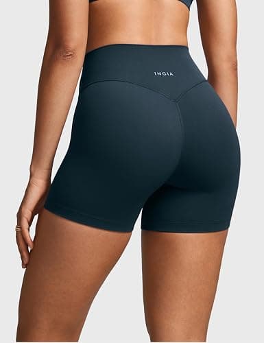 INGIA Womens High Waist No Front Seam Biker Shorts 4 Inches Running Volleyball Spandex Yoga Gym Workouts thumbnail 2