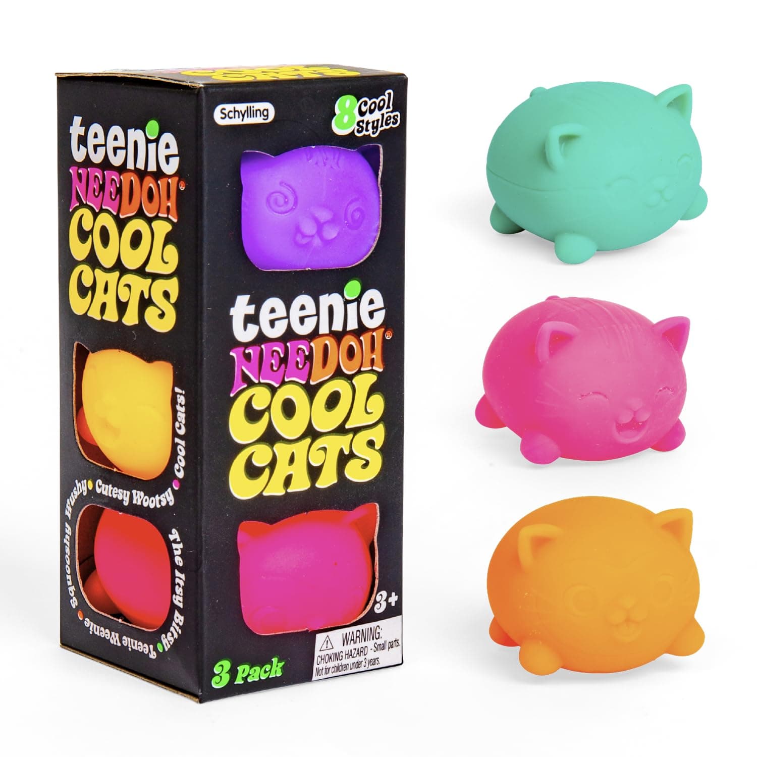 Schylling NeeDoh Teenie Cool Cat Sensory Squeeze Toy, Contains 3 Mini Groovy Spheres, 3.8cm Wide, Color May Vary (1 Piece) - Image 1