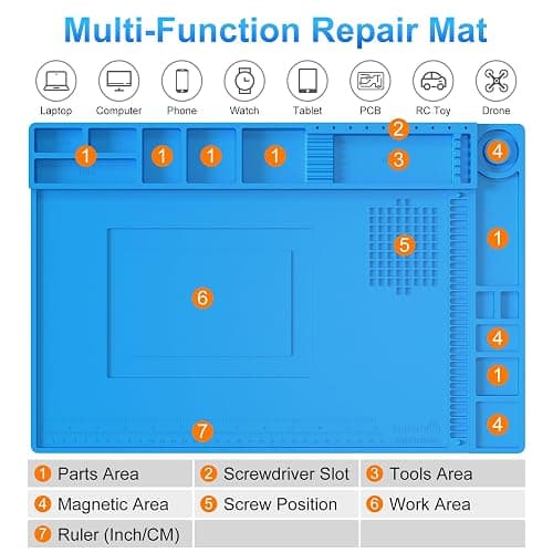 STREBITO Silicone Soldering Mat Electronics Mat, Solder Pad Heat Resistant 932°F, Magnetic Work Mat Silicone Repair Mat for Soldering, Computer, Laptop, Cell Phone, RC, Watch, Gun, Size 17.7" x 11.8" thumbnail 3
