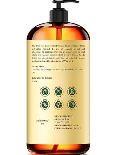 Brooklyn Botany Cold-Pressed Organic Castor Oil | 16 Fl Oz | Hair | Face | Body | 100% Pure and Natural | Carrier Oil | Aromatherapy | Massage | Ayurvedic Hair Care | Hexane-Free thumbnail 3