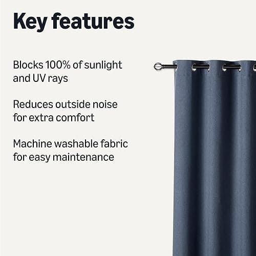 Amazon Basics 100% Blackout Curtains with Grommets, 52 x 84 Inches, Navy, 2 Panels (Pack of 2) thumbnail 3