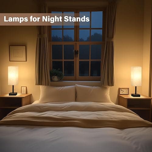 Bedside Table Lamps for Bedroom Set of 2 - Small Rectangular Nightstand Lamp with AC Outlet Charging Port, 3 Color Temperatures Desk Light with Bulb, Tabletop Reading Lamp for Living Room/Dorm/Office thumbnail 4