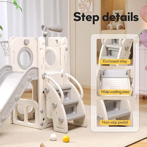 6 in 1 Toddler Playset with Slide,Toddler Slide,Slide for Kids with Basketball Hoop,Ball,Ring Toss,Kids Slide Toddler Playground Toddler Slide Indoor Outdoor Toys thumbnail 5