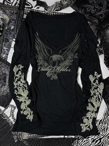 Grunge Shirts Emo Clothe Teen Girls Vintage Graphic Tee Y2k 2000s Goth Top Women Mcbling Long Sleeve Streetwear thumbnail 4