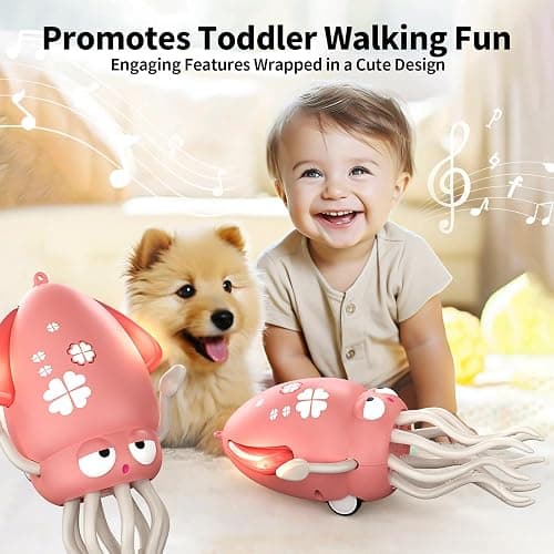 SWTOIPIG Electric Dancing Octopus Toy with Led Light and Music, Kids Electric Crawling Octopus Tummy Time Toys, Rechargeable Interactive Sensory Toys for Christmas Birthday Gift (Pink) thumbnail 7