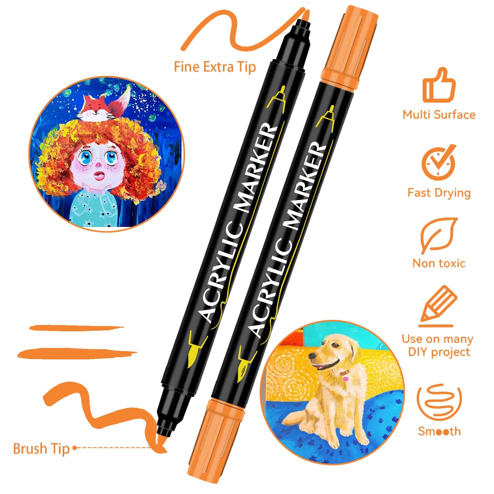 42 Colores de Marcadores Acrílicos Set de Doble Punta, Vibrantes, Ideal para Pintura y Manualidades, Incluye Caja de Cartón (42) thumbnail 6