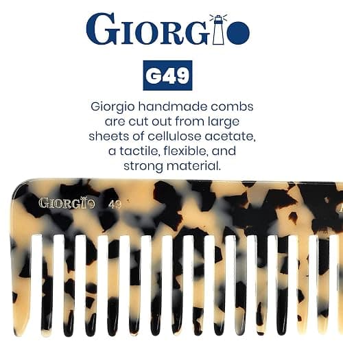 Giorgio G49 White Tokyo Wide Tooth Detangler Comb for Thick Curly Wavy Hair, Wet or Dry. Handmade Quality Cellulose, Saw-Cut, Hand Polished thumbnail 5