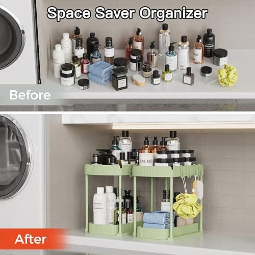 Ukeetap 2 Pack Multi-Purpose Pull-Out Storage Organizers, Under Sink Organizers and Storage for Bathroom & Kitchen, Under Cabinet Organizers and storage, 12.8 Inch, Green thumbnail 5
