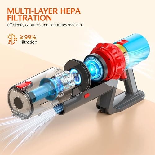 KZJKZJ Cordless Vacuum Cleaner, 550W 70Mins Powerful Suction Stick Vacuum, Anti-Tangle, Lightweight Vacuum Cleaner for Home, Rechargeable Vacuum Cordless for Hard Floor/Carpet/Pet Hair, LED Screen thumbnail 5