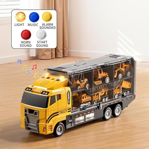 NIPLOOOW Toddler Boys Construction Truck Vehicle Toy Set with Play Mat and Die-Cast Toy Car, Transport Carrier Truck for Kids 3-5, Birthday Gifts Toys for 3-8 Year Old Boys thumbnail 4