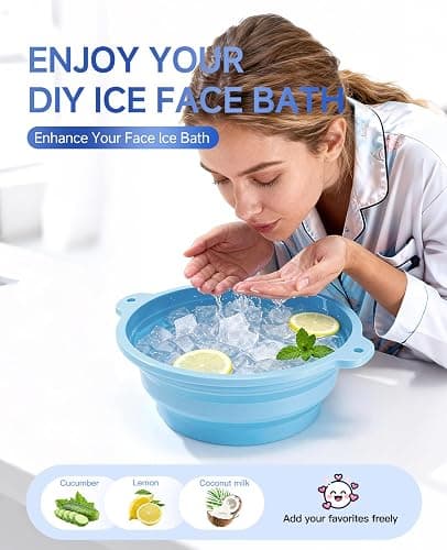 Foldable Silicone Face Ice Bath Bowl with Built-in Ice Tray, Cold Plunge Therapy for Skin Tightening, Puffiness Reduction & Acne Relief, Portable Spa Tool for Home & Travel (Blue) thumbnail 2