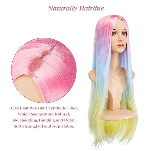 AGPTEK 27.5 Inch Long Rainbow Wig for Women Halloween Cosplay - Vibrant Rainbow Shades Perfect for Halloween and Cosplay Characters - Long Straight Wig thumbnail 3