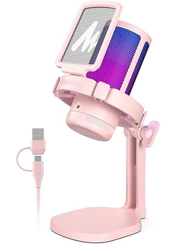 MAONO USB Gaming Microphone for PC, Noise Cancellation Condenser Mic with RGB, Mute, Gain, Computer Desk Mic for Streaming, Podcast, Chat, Twitch, YouTube, Discord, PS5, PS4, GamerWave DGM20 Pink - Image 1