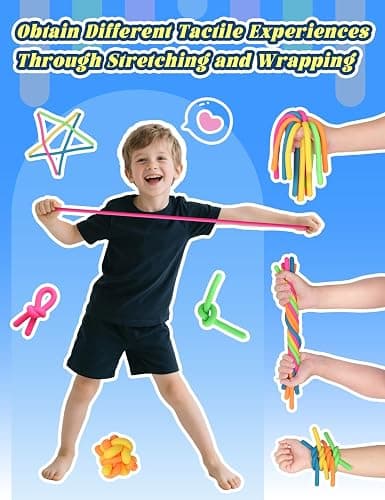 10 Pack Sensory Autism Toys for Kids – Gift Box Upgraded Extra-Thick Stretchy Sensory Strings for School Classroom Rewards Back to School Birthday Party Favors (Smooth) thumbnail 3