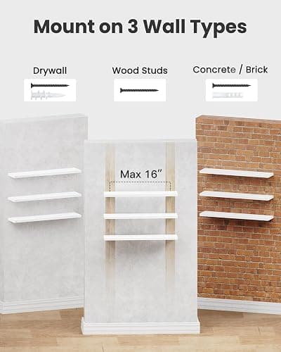 Amada 23.6" Floating Shelves for Wall Decor & Storage, Set of 3, White | MDF Wall Shelves for Bedroom, Bathroom, Living Room, Kitchen, 22 lbs Capacity per Shelf, Hidden Brackets, Flexible Layout thumbnail 7