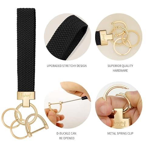 Fishent Stretchy Wristlet Keychain, Cute Key Chain, Woven Wrist Lanyard for Car Keys with 3 Keyrings and D-ring for Women Men thumbnail 5