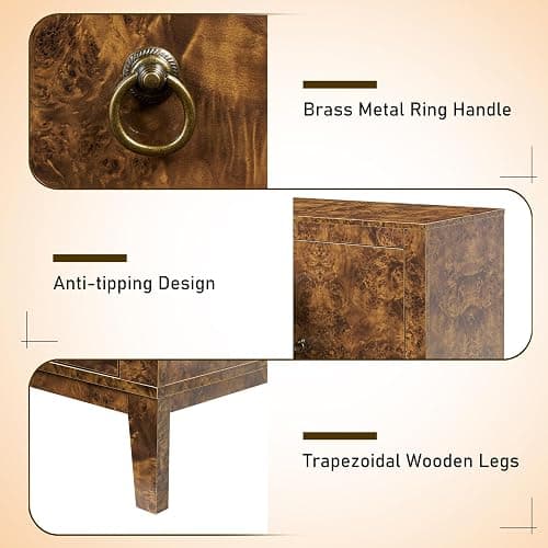 LUXOAK 60'' Burl Wood Buffet Sideboard, High Gloss Storage Cabinet with 3 Drawers & 2 Closed Cabinets, Mid-Century Modern Buffet Table for Dining Room Living Room, Dark Brown Burl thumbnail 5